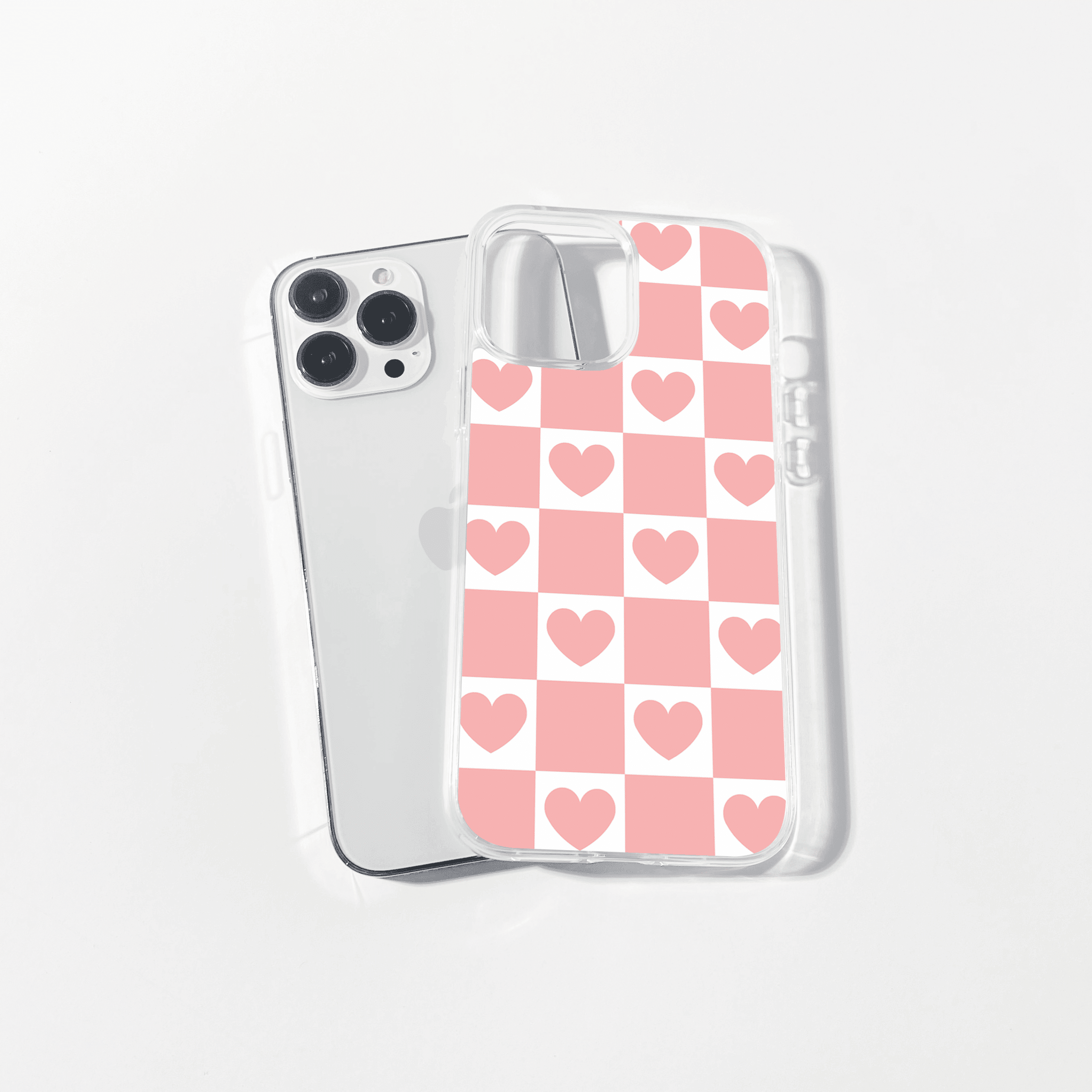 pink check printed silicone mobile cover