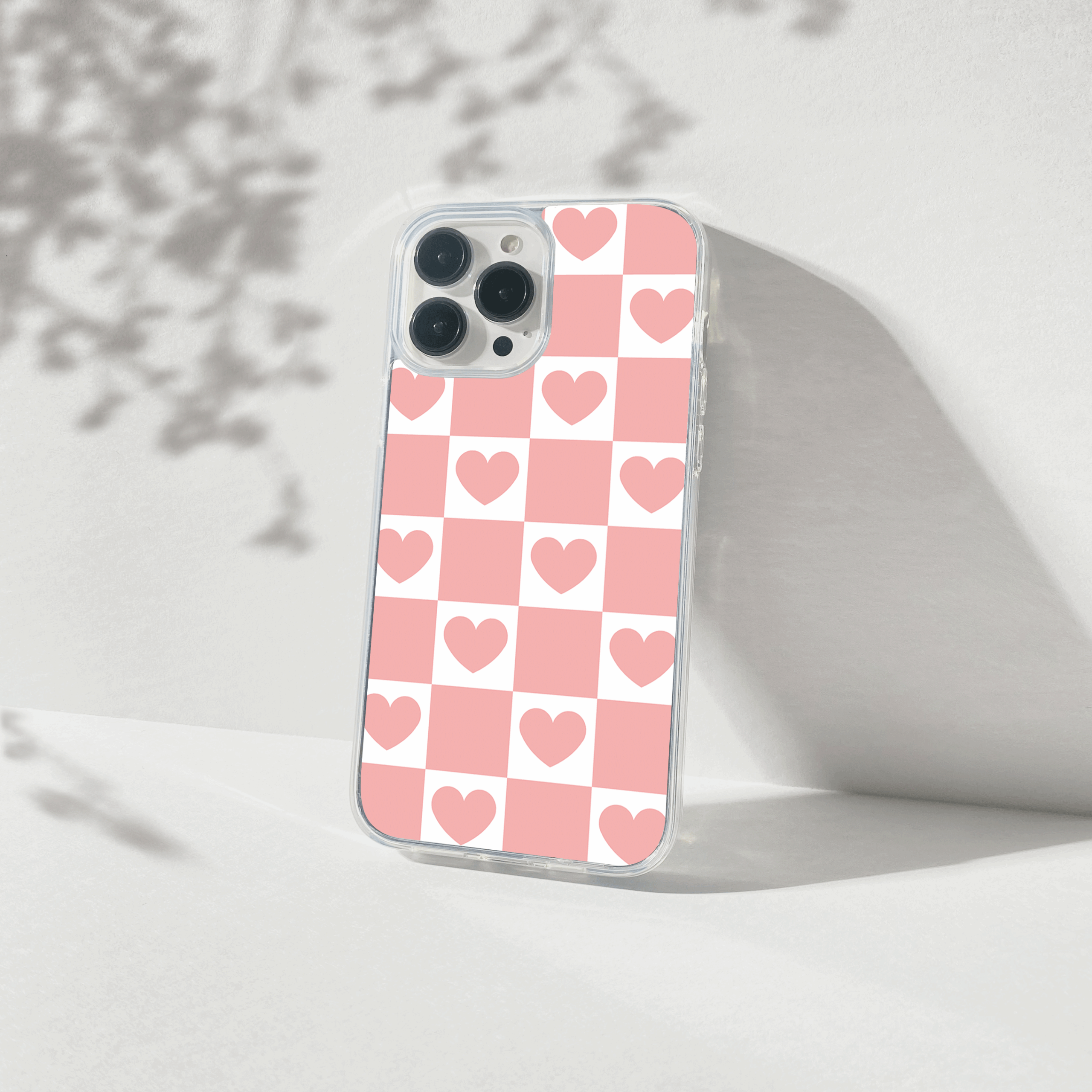 pink check printed silicone mobile cover